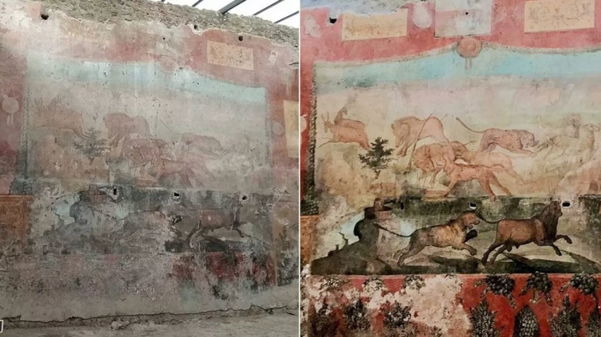 Археологи воссоздали в Помпеях уникальную фреску на тему охоты